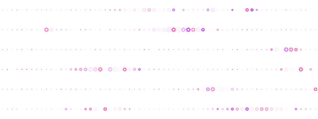 Abstract digital background with glowing purple and pink circular shapes and gear-like elements arranged in horizontal lines, creating a futuristic and technological pattern.