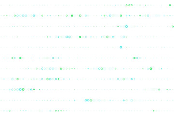 Abstract Digital Technology Background with Glowing Blue Green Hexagonal Shapes and Dots in Horizontal Lines, Modern Data Flow Pattern