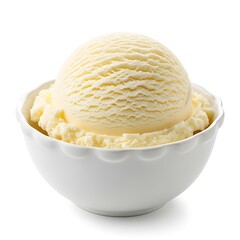 Vanilla ice cream scoop in a white bowl dessert frozen