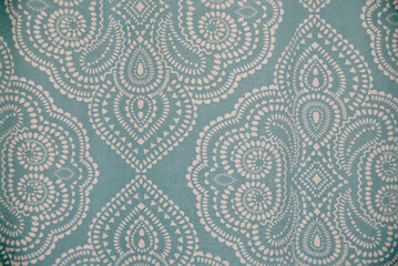 Fototapeta premium Aqua Colored Fabric With Elegant Ornaentation Pattern.