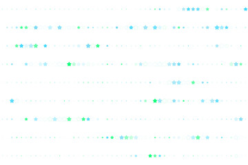 Abstract Digital Background with Glowing Blue and Green Stars and Dots Arranged in Horizontal Lines on Black