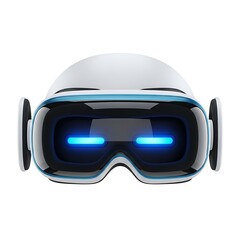 White virtual reality headset with glowing blue lights