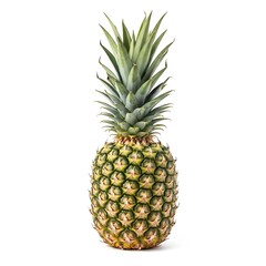 Whole ripe pineapple with green leafy crown on white 1