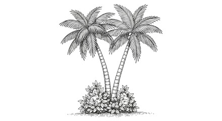 Obraz premium Hand-Drawn Palm Tree Illustrations – Vintage Coconut Tree Sketch for Tropical Design