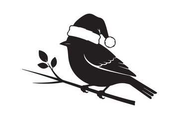 Bird in santa hat isolated on white background vector icon