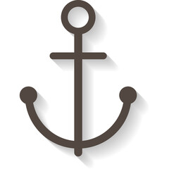 Rustic Dark Brown Metal Anchor with Shadow Detail Isolated on Transparent Background Nautical Symbol