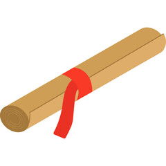 Scroll Tied With A Red Ribbon On A Transparent Background In Isometric View
