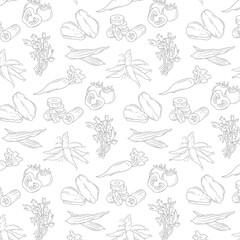 Seamless Black and White Pixelated Fruit and Vegetable Pattern on Transparent Background Simple Graphic Design