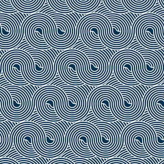 Seamless Interlocking Blue Spiral Pattern on White Background Abstract Geometric Design