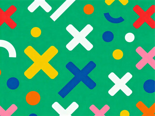 Obraz premium Abstract Geometric Pattern with Playful Shapes and Bright Colors on a Green Background