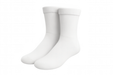 Pair of white crew socks showing ribbed cuffs and soft cotton texture, ideal for everyday wear and athletic activities