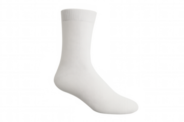 White cotton crew sock for athletic sport or casual wear, hosiery isolated on transparent background