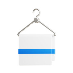 Clean White Towel With Blue Band Hanging On Metal Hook On Transparent Background Isolated Cleanliness Concept