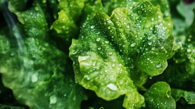 Close up of fresh green lettuce with water droplets for healthy food