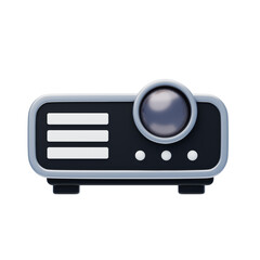 Modern black digital projector with silver trim and three white indicator lights on a transparent background symbolizing technology and presentation