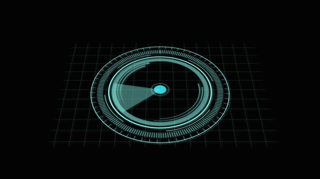 Animated futuristic hud scanner interface teal cyan glowing lines 4k motion graphics. Hud interface animation futuristic teal cyan rotating scanner digital.