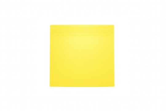 Yellow blank sticky note with adhesive strip, providing space for important memo messages, on transparent background