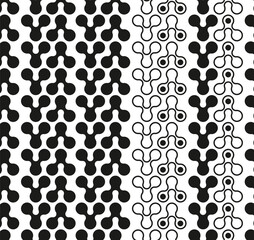  Repeated Y-shaped abstract pattern with circular elements in black and white variations