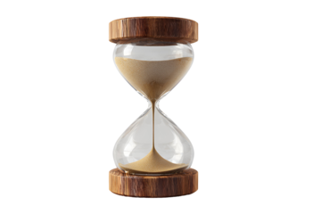 Antique hourglass filled with sand isolated on transparent background