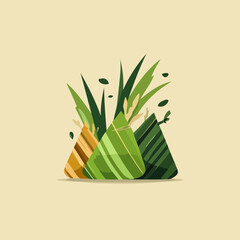Folk pattern palm leaf ketupat vector