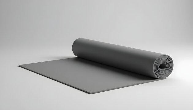 Unrolling a gray rubber mat, showing a smooth, flexible material ideal for diverse industrial and fitness applications, offering durability and comfort.
