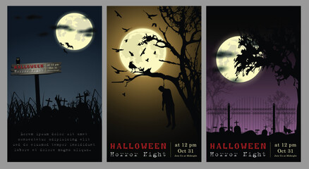 Set of  Halloween Multi Template Vector for poster, name card, cover, thrumpnail profile,  social media, digital video content header,  sale campaign . vector and illustration.