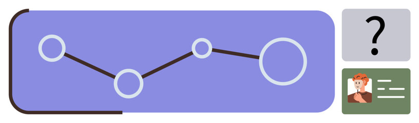 Line graph with data points, large question mark, and ID featuring a profile picture. Ideal for analytics, trends, problem-solving, identity, decision-making, statistics simple flat metaphor