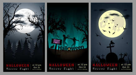 Set of  Halloween Multi Template Vector for poster, name card, cover, thrumpnail profile,  social media, digital video content header,  sale campaign . vector and illustration.