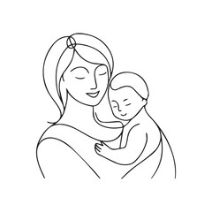 Minimalist Mother and Child Line Art , pregnant mother and baby 