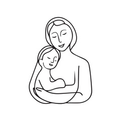 Minimalist Mother and Child Line Art , pregnant mother and baby 