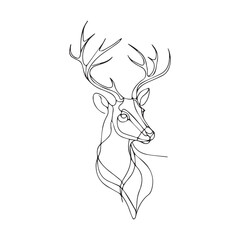 Abstract Line Art Deer Head with Antlers  , elegant line-art illustration of a deer head with magnificent antlers. 