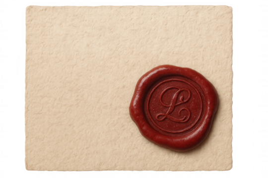 Wax seal with letter l initial on old parchment paper, symbolizing secret message communication, authority, and vintage identity - Powered by Adobe
