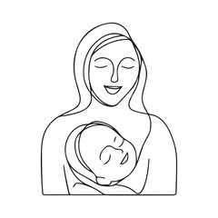 Minimalist Mother and Child Line Art , pregnant mother and baby 
