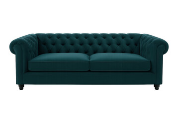 Fototapeta premium Teal velvet tufted sofa with transparent background