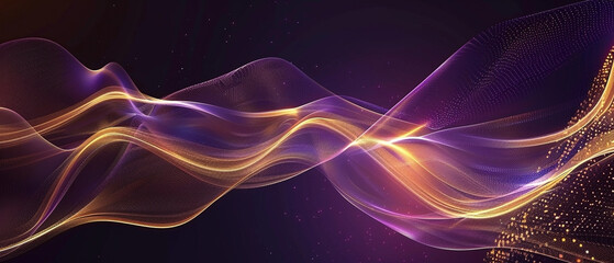 Abstract Waveform Visualization with Luminous Golden and Purple Light Streams