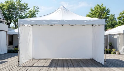 Create vibrant outdoor events with this versatile white pop-up canopy tent providing instant shelter and a professional presentation space, perfect for markets and festivals.