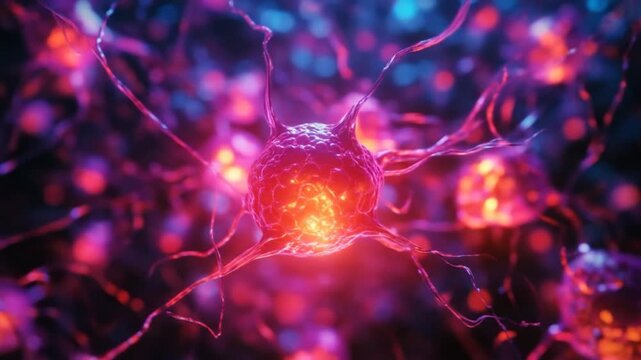 Abstract neuron cell structure with glowing energy illustration - Powered by Adobe