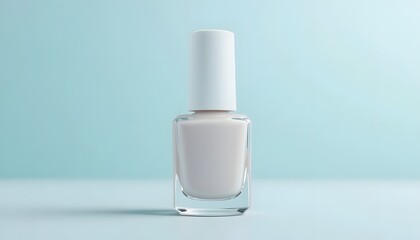 Elegant minimalist nail polish bottle with soft white polish, perfect for beauty branding and cosmetic advertising campaigns.