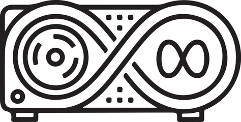Modern technology device with infinity symbol icon, representing endless data, continuous streaming, or futuristic computing.