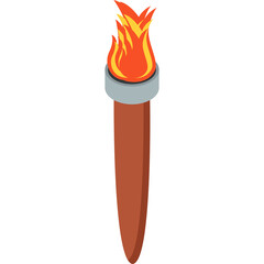 Simple Vector Illustration Of A Torch With Fire On Transparent Background