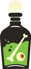 A Black Bottle Filled With Green Poison With a Bone and Eyeball Inside and a Yellowish Top On a Transparent Background