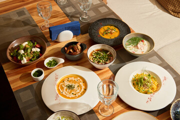 Indulge in a Gourmet Dining Experience Featuring an Exquisite Culinary Spread of Flavors