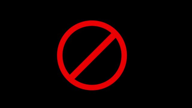 Stamp Animation of No sign, Red sign stop, cross, x, ban, cancel, banned, disallowed, no smoking, no phone, no camera, no talk, no parking, no loud, prohibited icon