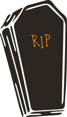 Black Coffin With Rip Text Orange Color For Halloween Theme Occasion And Funeral Decoration Element With Transparent Background