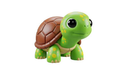 Cute cartoon turtle toy isolated on transparent background