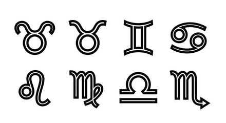 Vector art of various zodiac signs in black and white, astrology concept