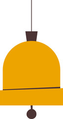 Golden Bell Ornament with Dark Brown Clapper and Cap Hanging from Thin String on Transparent Background