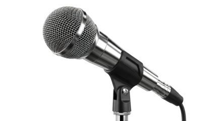 A silver microphone on a stand isolated on transparent background
