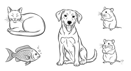Fototapeta premium Vector art of collection of pets, showcasing diverse animal friends