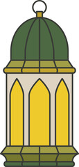 Green Domed Lantern with Yellow Arched Panels and Beige Body on Transparent Background